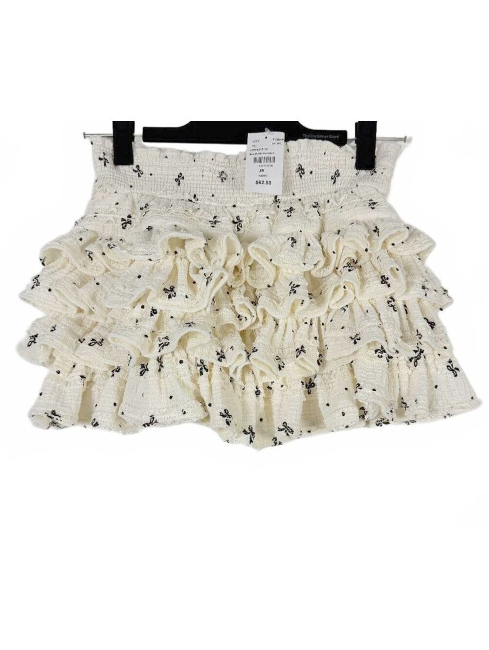 The Vintage Shop Tiered Ruffle Skort XS Ivory Black Bow Coquette NWT